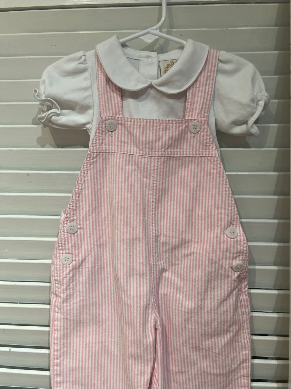 The Beaufort Bonnet Company Pink Striped Overalls with White Puff Sleeve Top - Picture 4 of 9